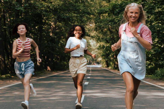 3 girl running and having fun